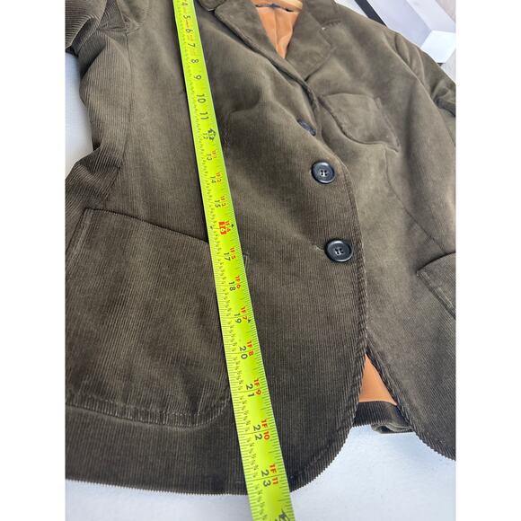 Olive Stretch Corduroy Fitted Blazer Jacket Petite 6P Peplum Back - Picture 11 of 12
